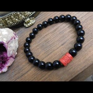 Onyx Bracelet- Cinnabar Spacer  - Custom Made